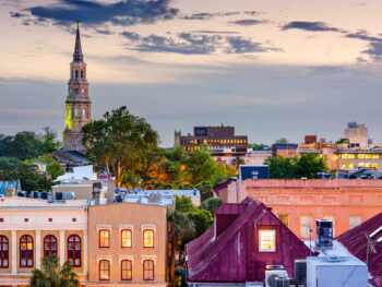 rooftops at sunset during a weekend getaway in south carolina