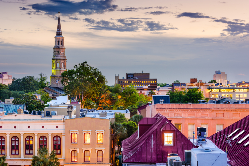 Charleston, South Carolina, USA town skyline. The article is about weekend getaways in South Carolina 