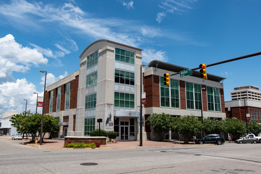 Exterior of the Rosa Parks Library and Museum.