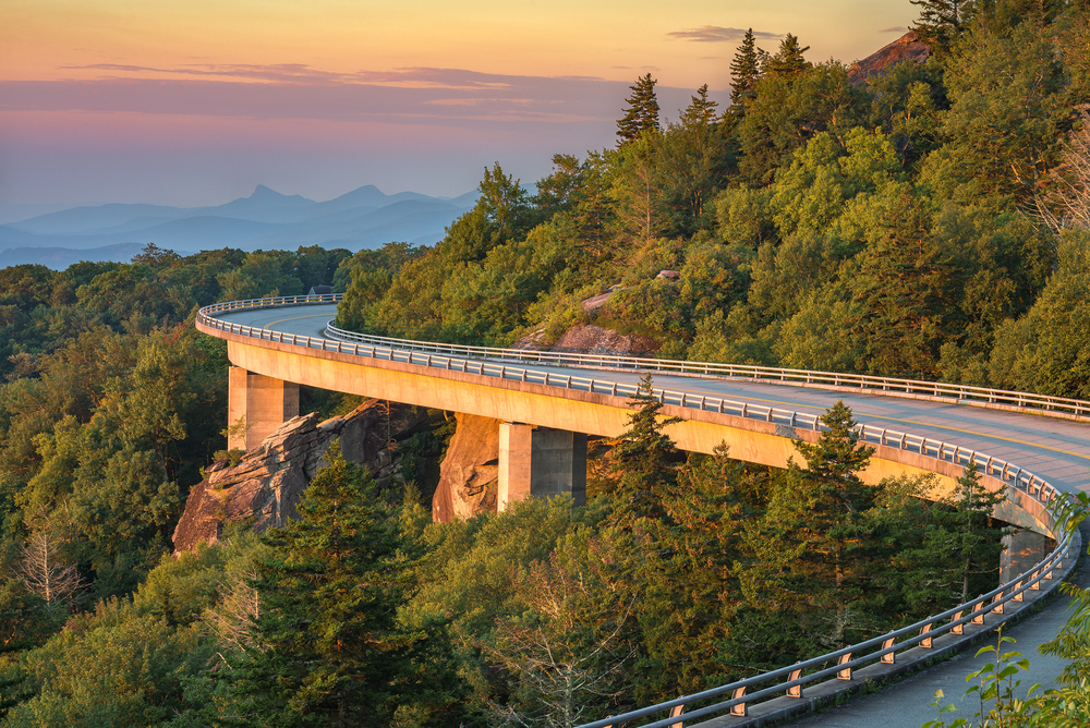 Sunset over the twisting Linn Cove Viaduct.