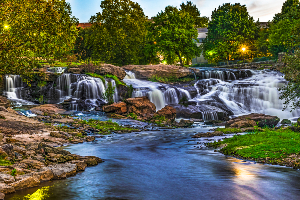 One of the waterfalls on the Reedy River, one of the best things to do in South Carolina.