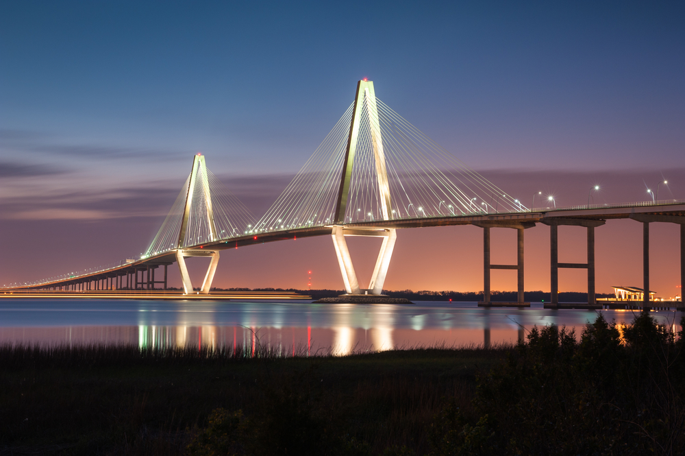 The Arthur Ravenel Jr. Bridge across the Downtown Charleston in Mount Pleasant is one of the best places to stay in Charleston 
