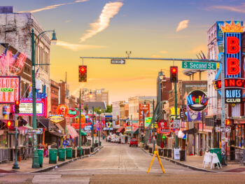 The view down Beale Street as the sun is setting with all the neon signs on. Its one of the best things to see during a weekend in Memphis.