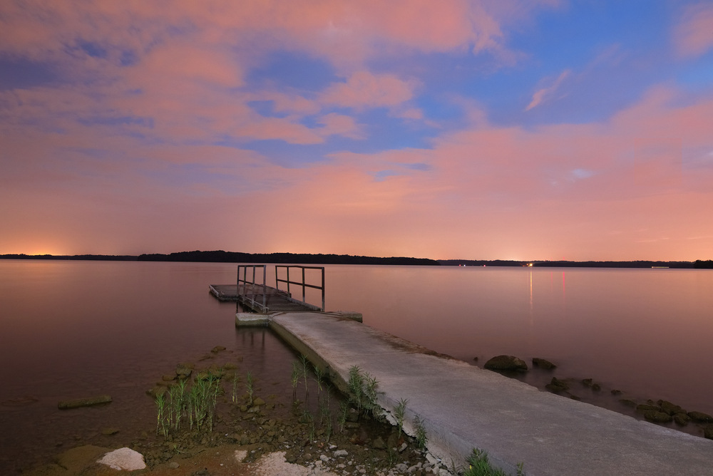 photo of a dock at night on Percy Priest Lake at seven points campground 