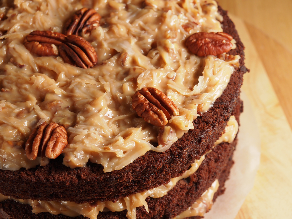 German chocolate cake with pecans on top, hofbrauhaus restaurant and pub one of the best restaurants in helen