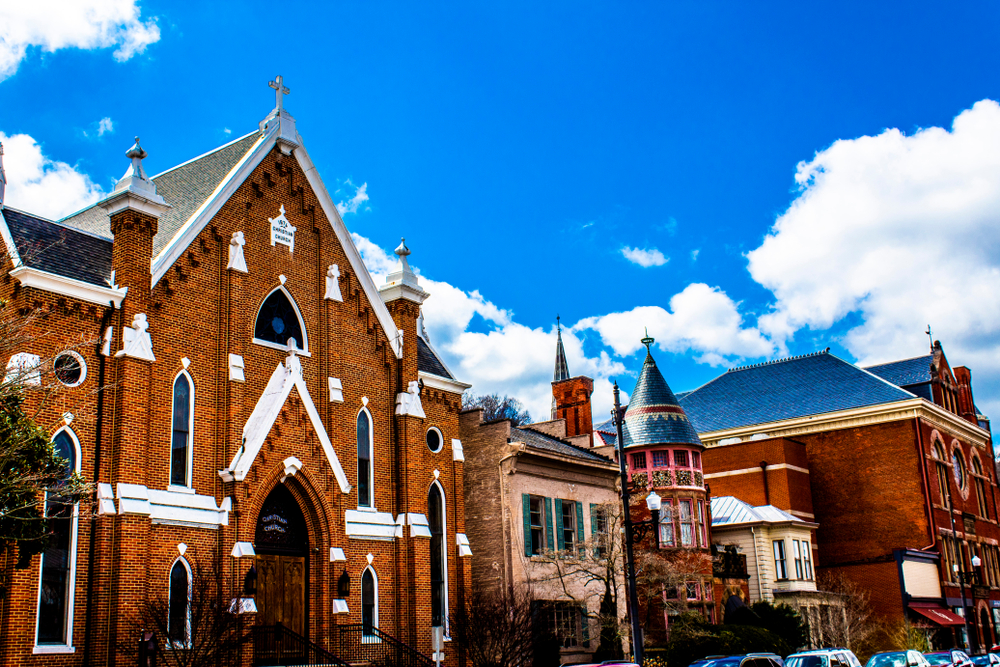 old church and building on a pretty day