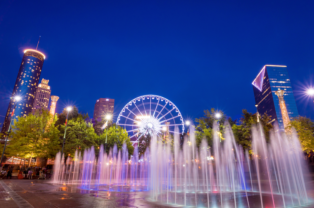 photo of centennial olympic park at night