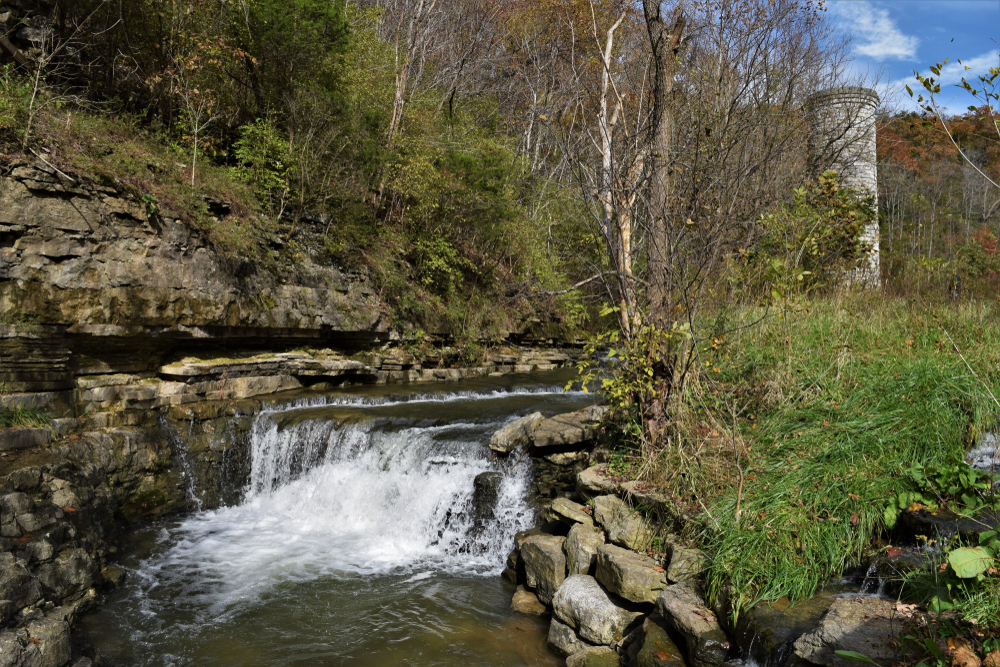 Photo of a waterfall at Cove Spring Park, one of the best things to do in Frankfort. 