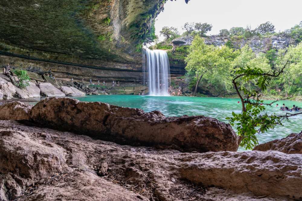 Inside the swimming hole in Hamilton Pool Preserve at Austin Texas.