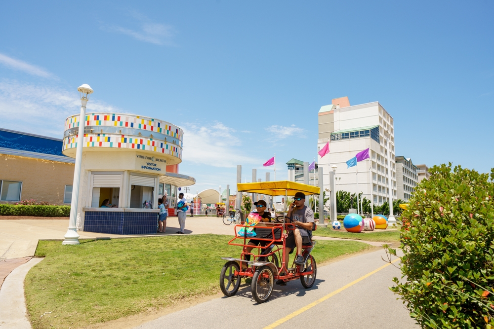 Family bikes rides at the oceanfront 