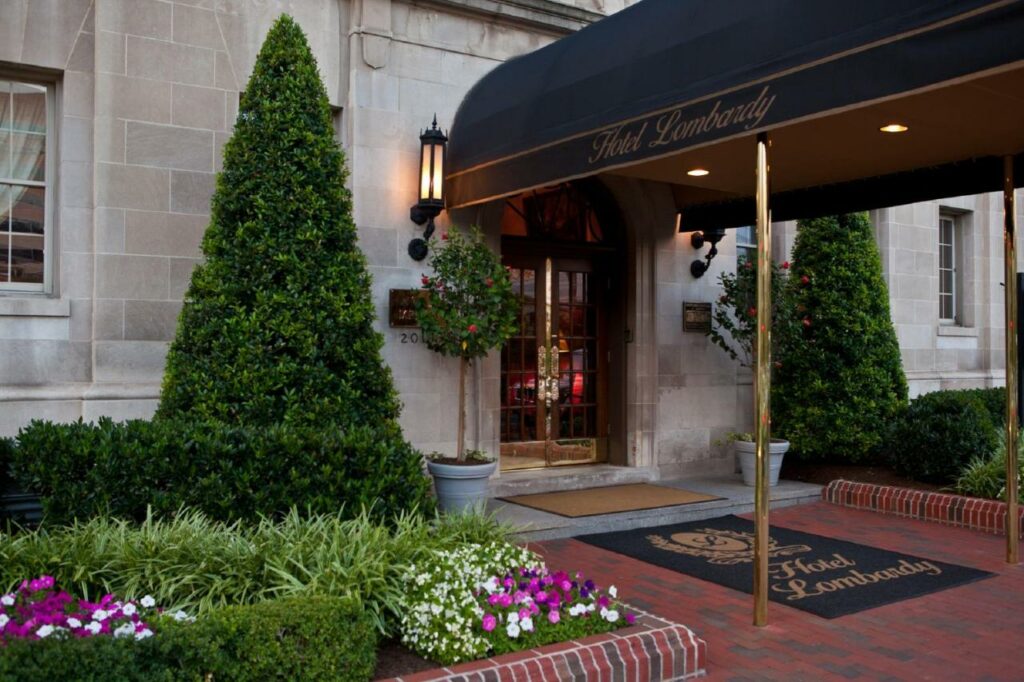 Classic fabric awning out front of the Hotel Lombardy pf a DC hotel