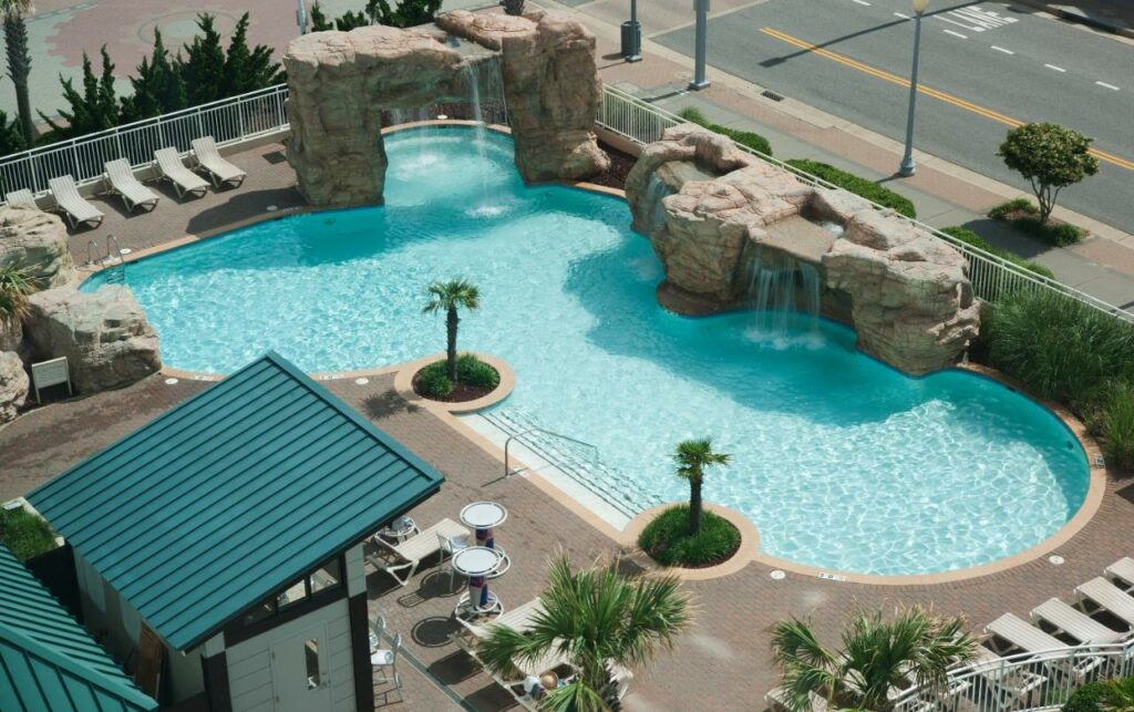 Pretty outdoor pool by the beach.