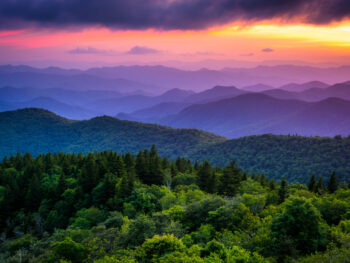 Photo of the sunset on the North Carolina mountains.