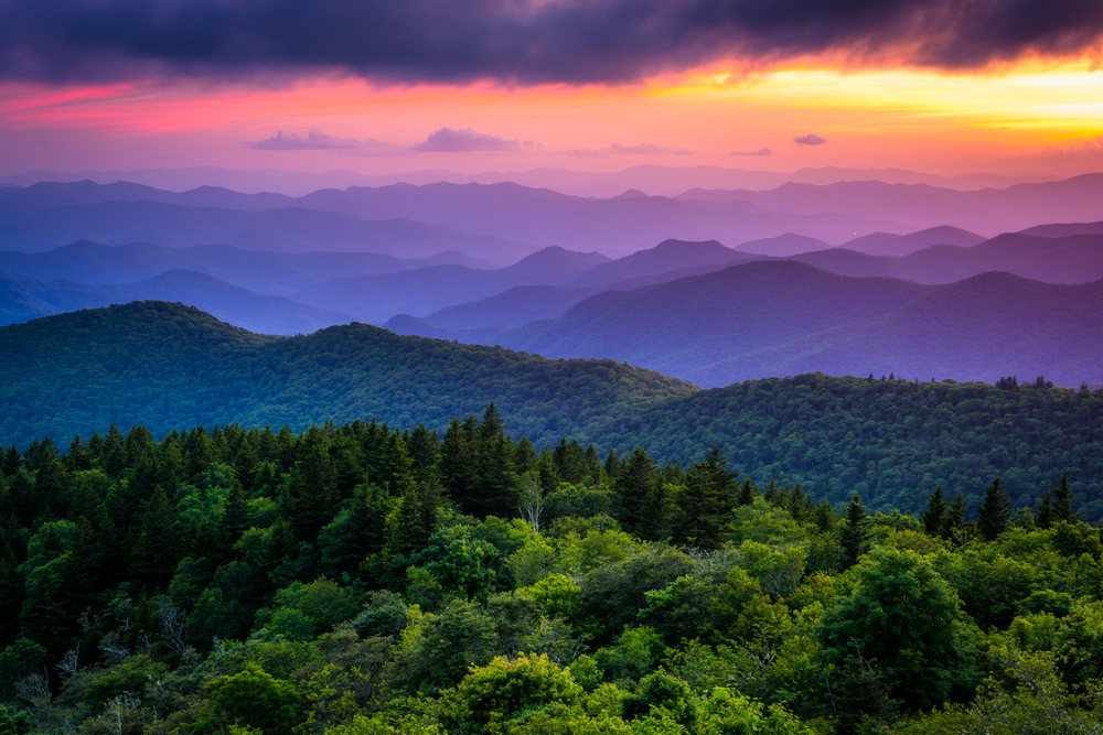 Photo of the Sunset from Cowee Mountains Overlook in North Carolina.