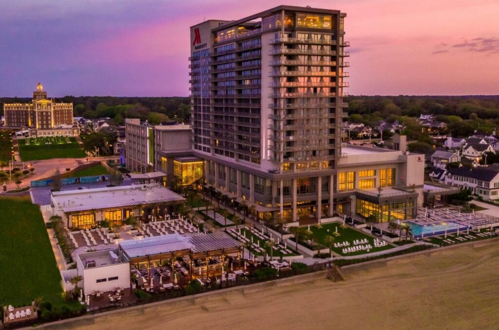 The beautiful sunset on the Marriott Oceanfront hotel in VB 