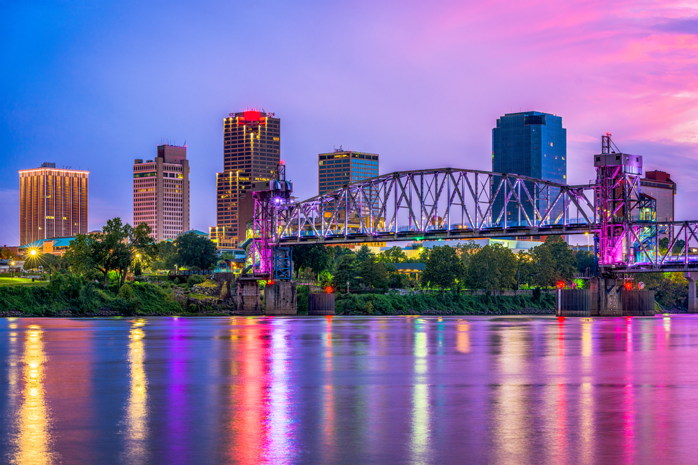 Photo of the Little Rock skyline at sunset.