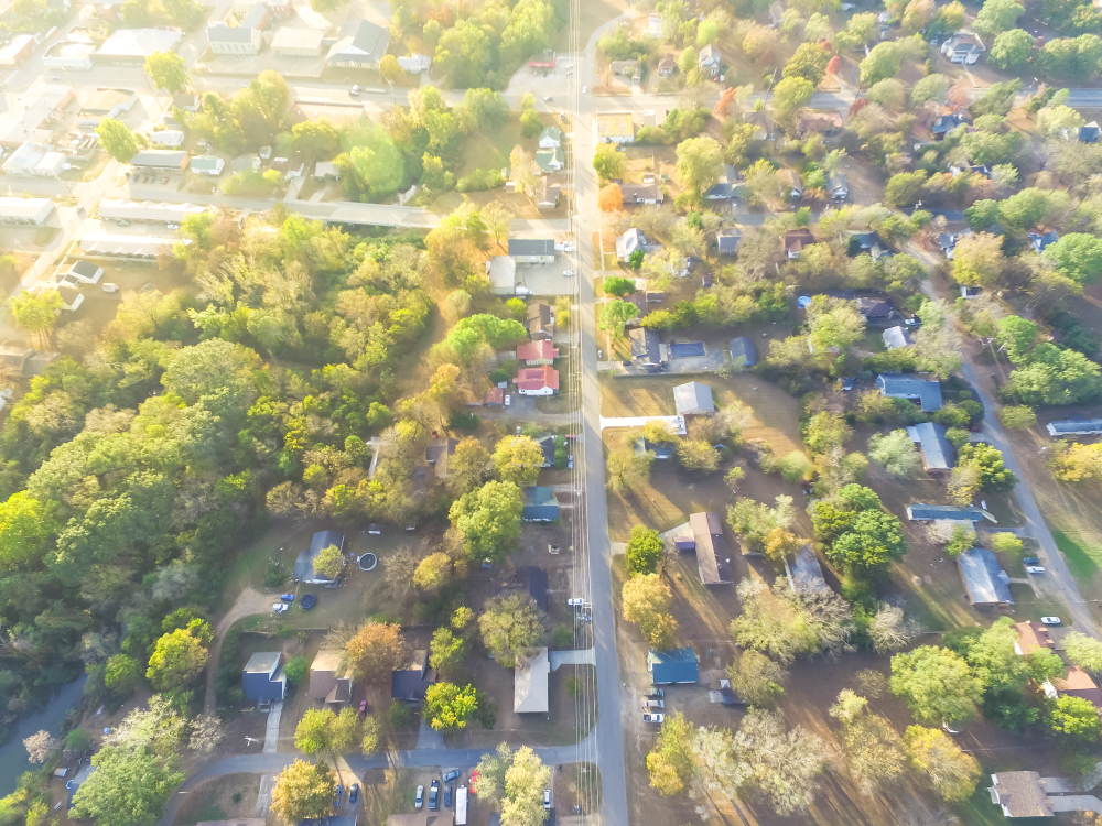 Aerial photo of Ozark, one of the best towns in Arkansas.