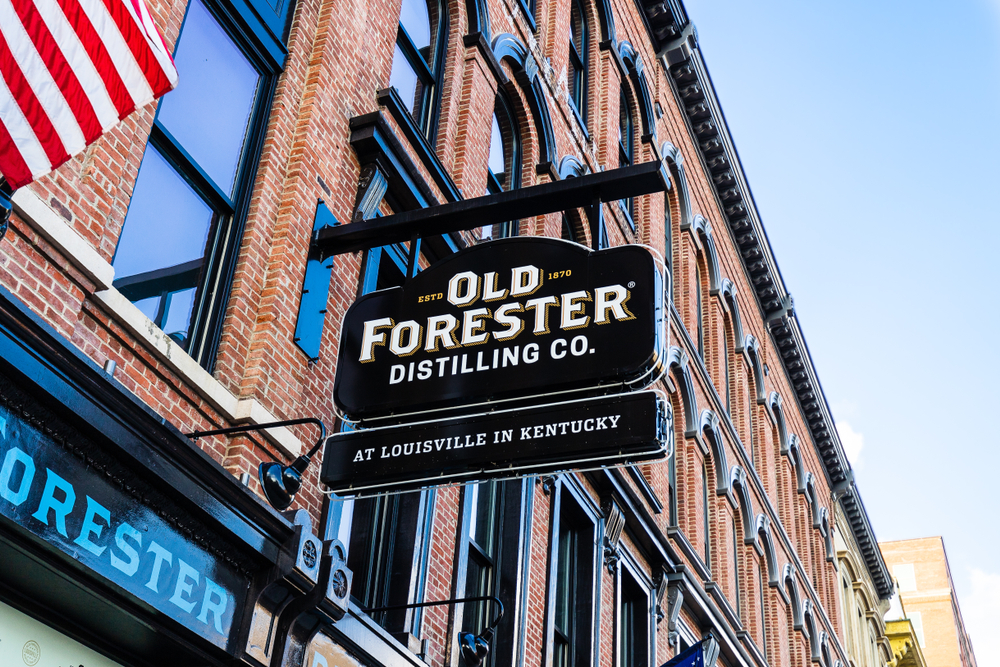 old forester sign and building, one of the best distilleries in louisville