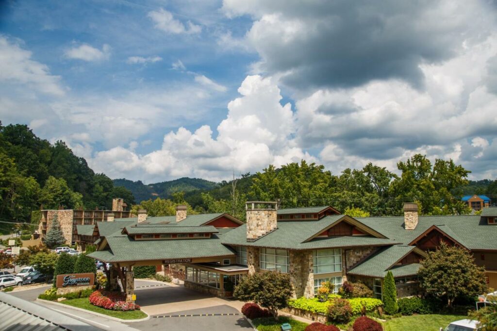 The Greystone Lodge on the River is one of the resorts in Tennessee that reminds you of camping: the stone walls, low-to the ground building has you connect with the earth and area. 