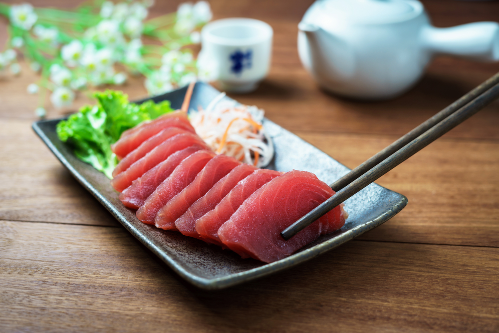 A plate of tuna sashimi. We love the sashimi at Mizu Japanese Cuisine, one of the best restaurants in Winston-Salem North Carolina. 