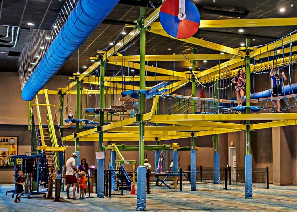 An indoor playground at the Margaritaville Resort in Biloxi features kids zipping across an interactive course: this is one of the best resorts in the South for families. 