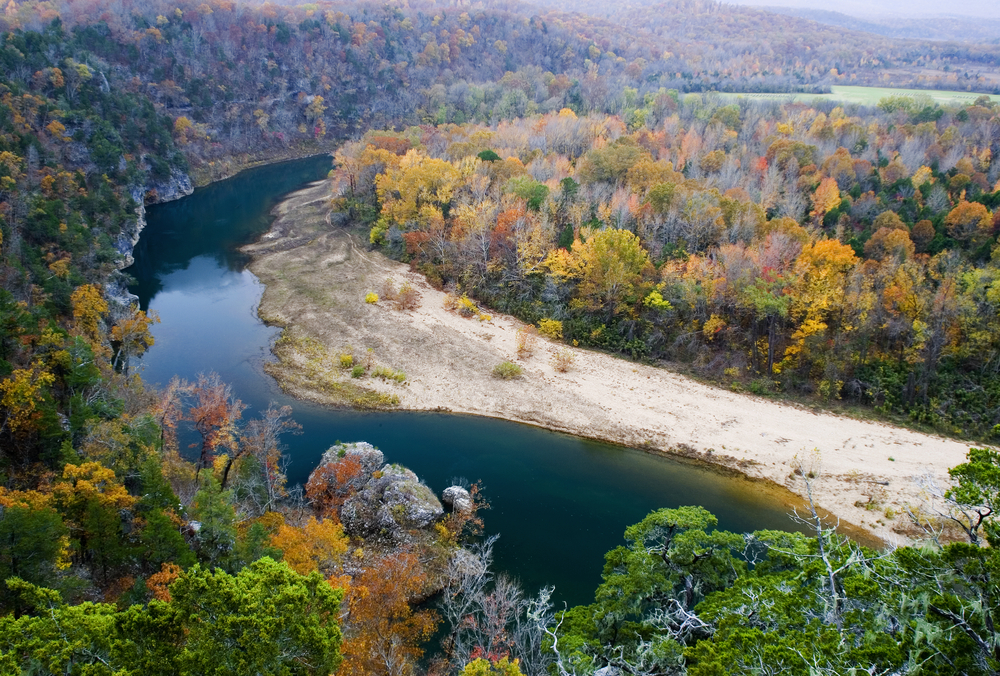 photo of the buffalo national river in fall with fall foliage located at steel creek campground