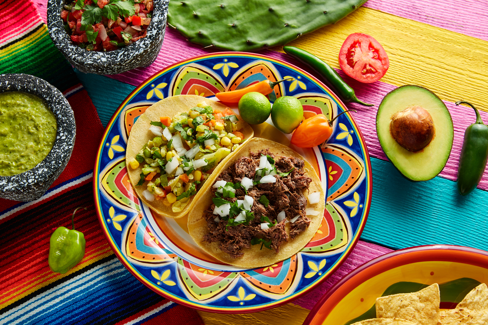  Mexican restaurants: this colorful plate is decked out with tacos, guac and more! 