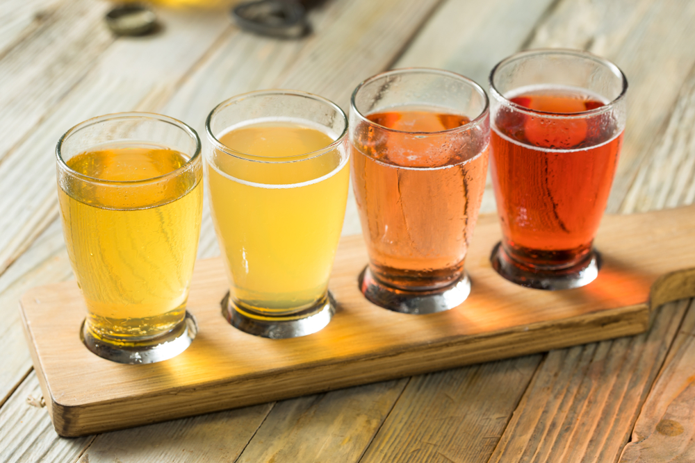 different ciders in a flight at a cider house 