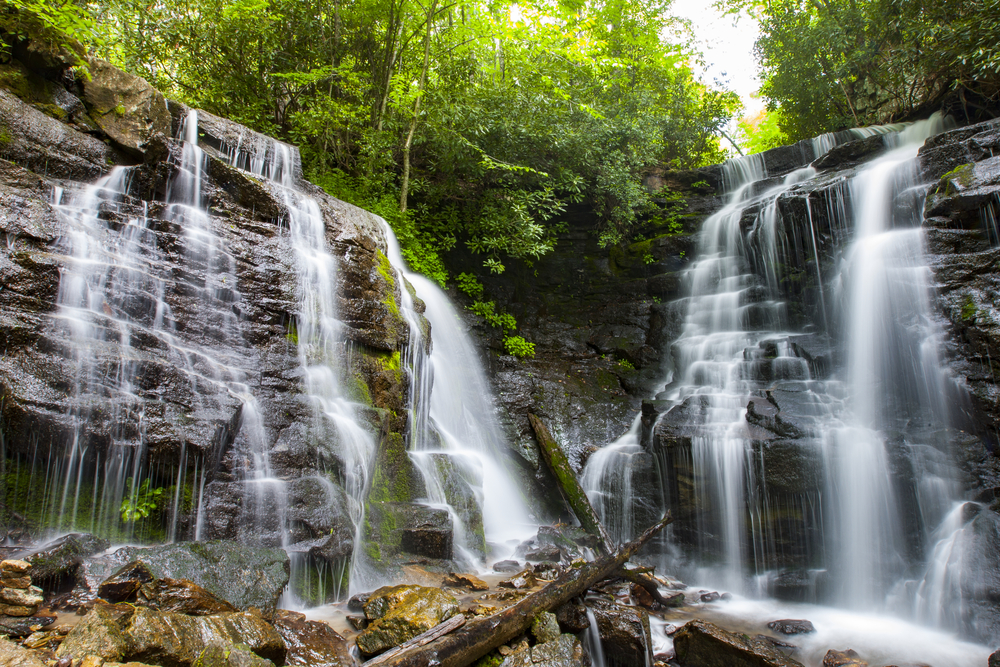 crisp long exposure image of soco falls, one of the best things to do near Cherokee!