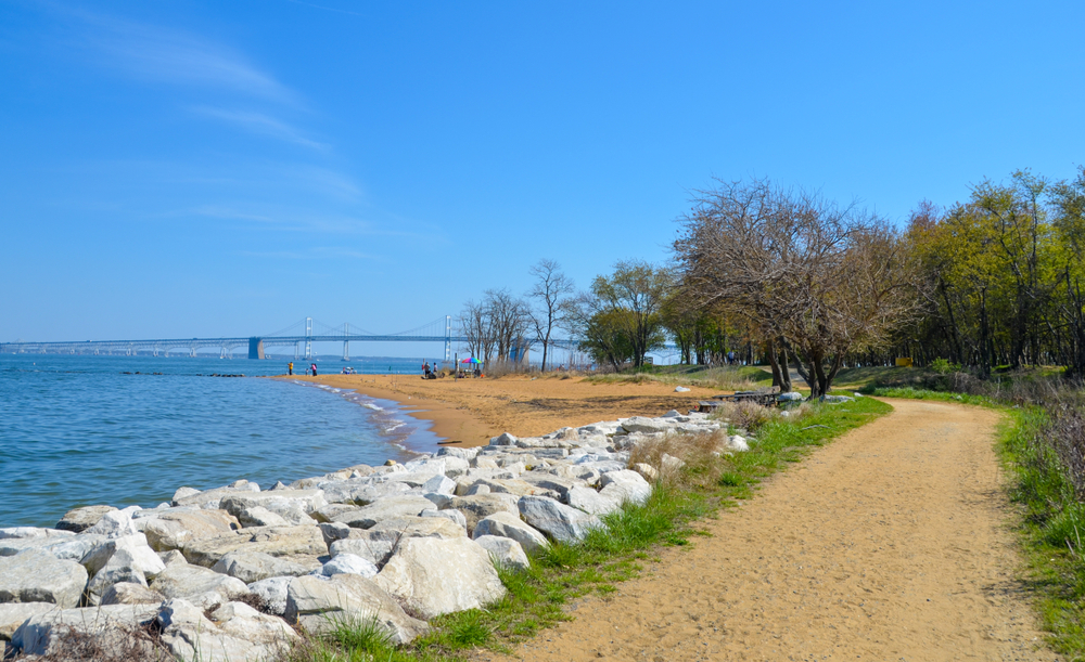 the beach in maryaldn where you can find fossils with a walking path and blue water