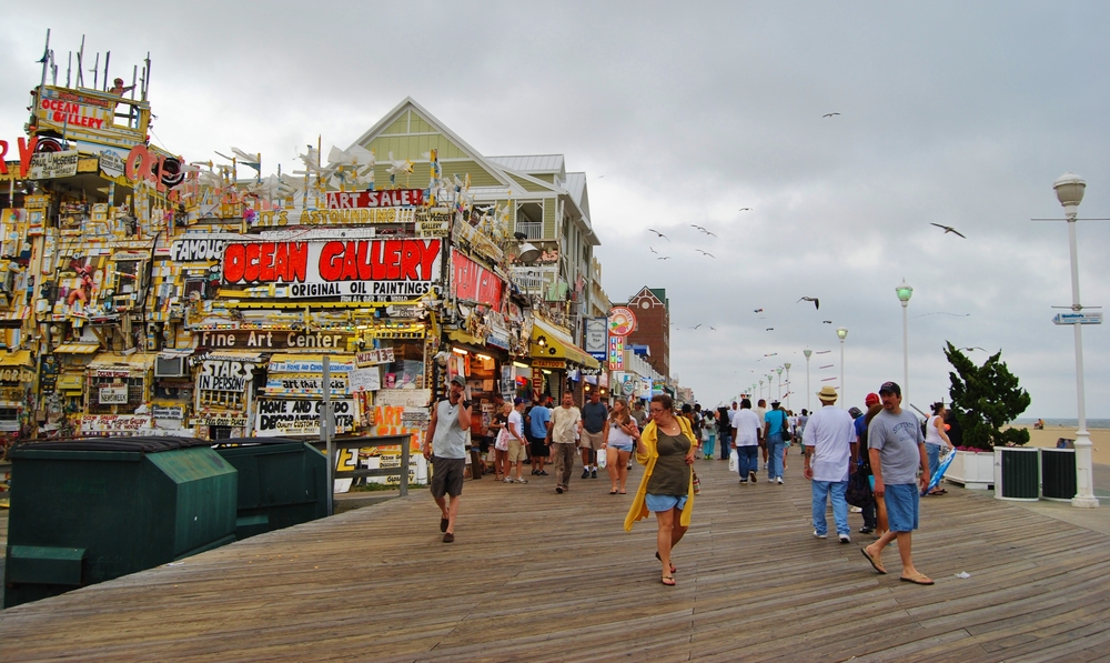 The Broadwalk showing Ocean Gallery in the background. This colorful bathroom is one of the things to do in Ocean City