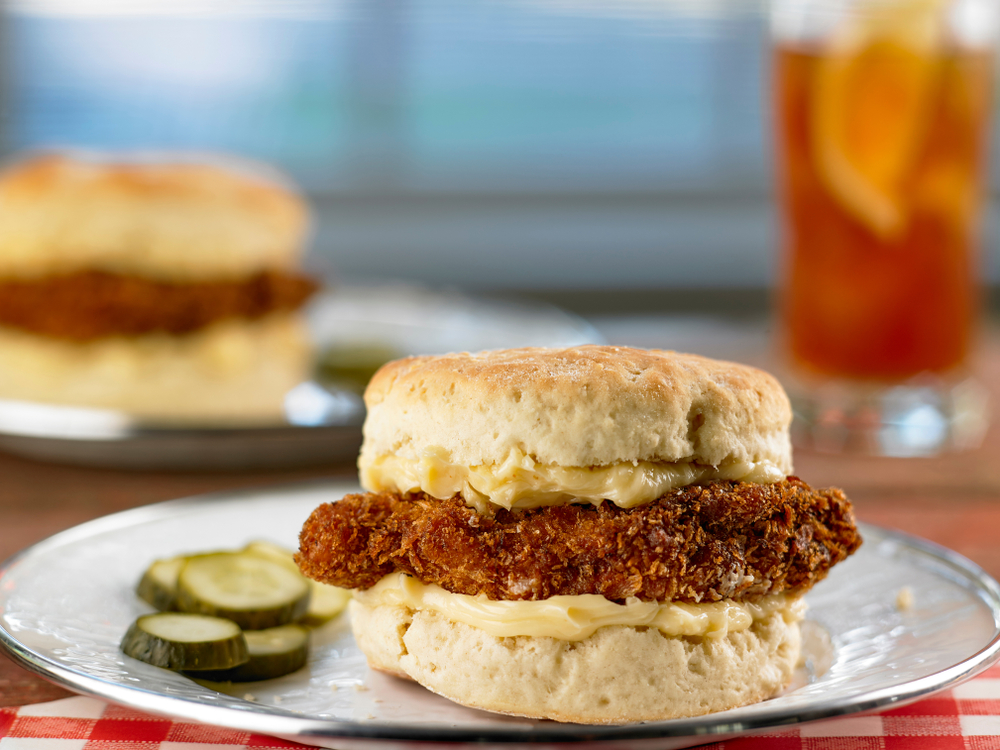 What is more southern that a chicken biscuit, as shown in this photo? Friend chicken on a buttermilk biscuit! 