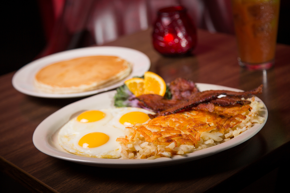 - this plate has the classic has browns, bacon, and sunny side up eggs!