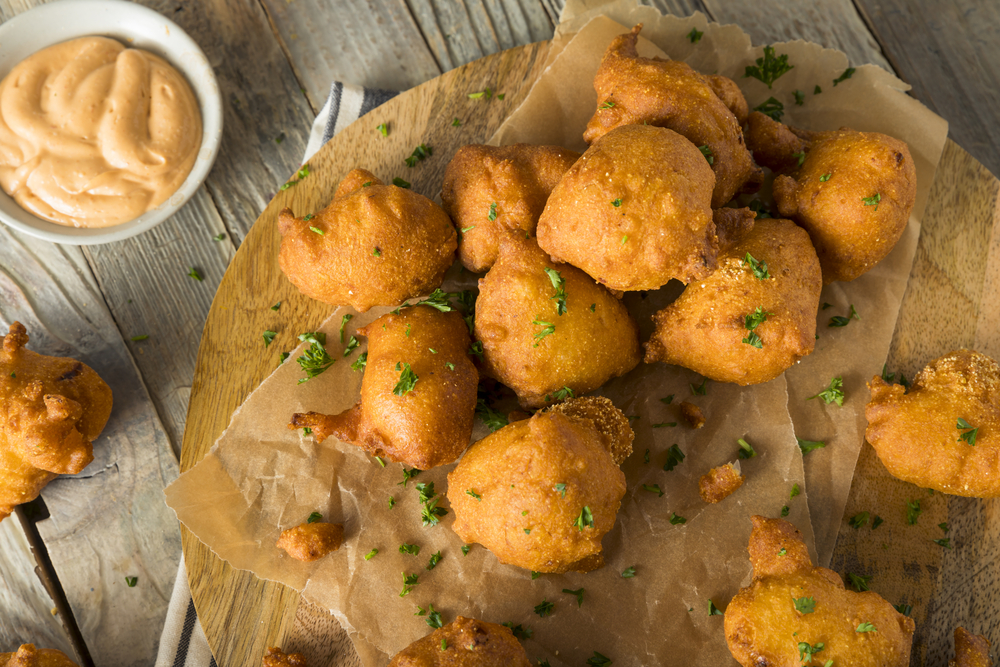 Hushpuppies for breakfast-- well you are in the south! Try these white cheddar hushpuppies 