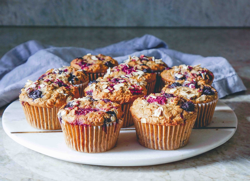 Photo of a plate of vegan muffins from Harmony Bakery. 