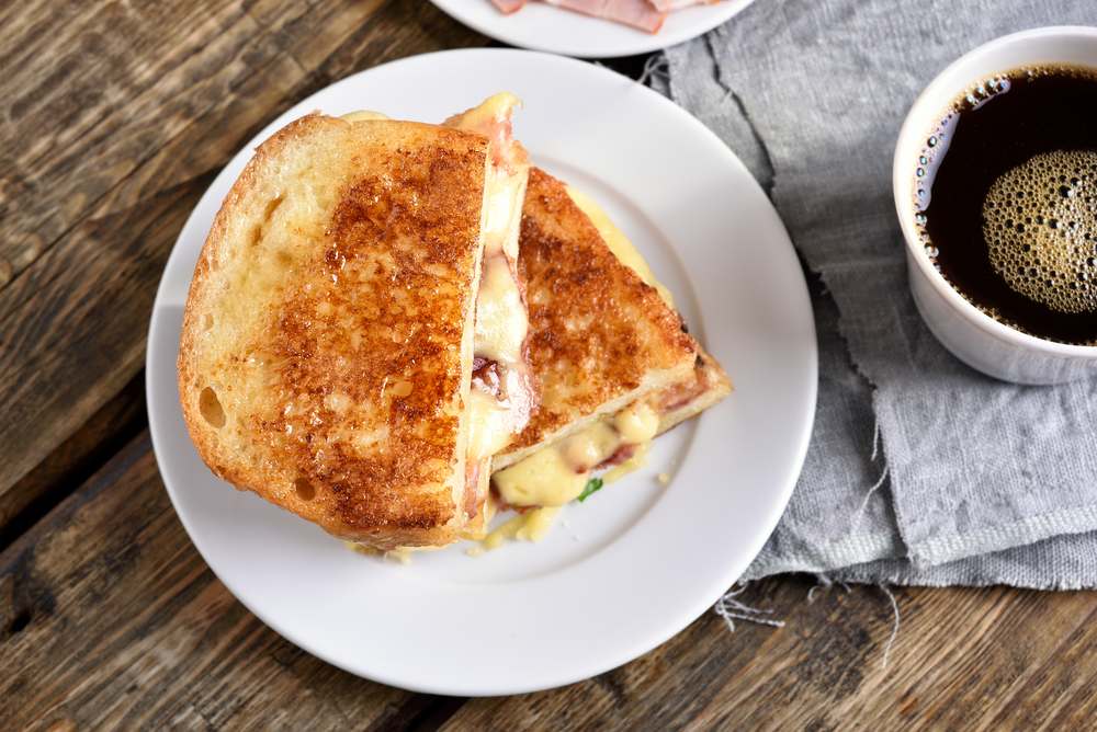 Photo from above of the coconut cream stuff french toast at Miss Shirley's Cafe, where they have some of the best breakfast in Baltimore. 