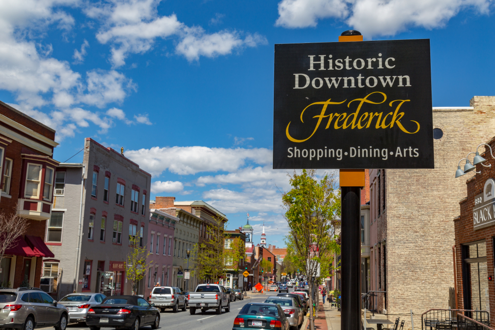 the sign showing all the best things to do in Frederick historic downtown Maryland 