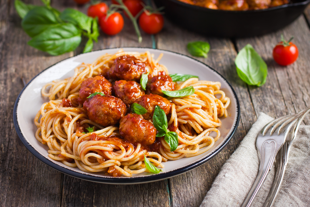 Photo of spaghetti with meatballs from Broomelli Boys Pizzeria, one of the best restaurants in Brunswick. 