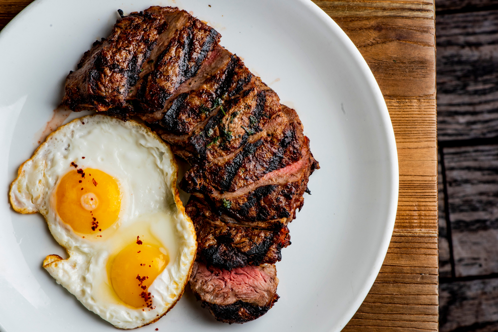 Photo of steak and eggs at Palmer's Village Cafe. 