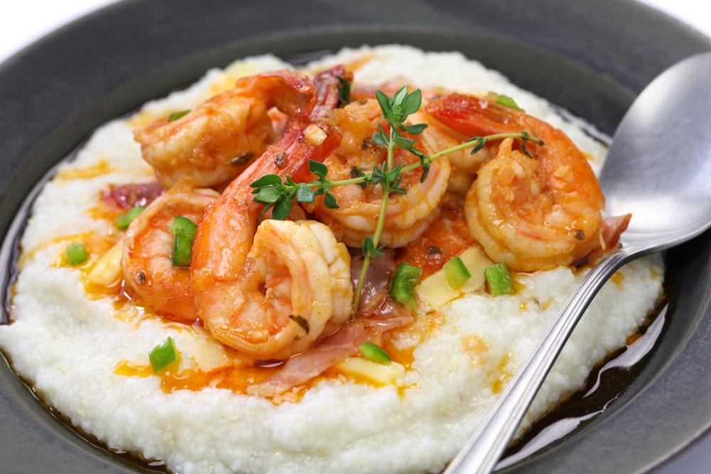 Photo of the shrimp and grits entree at Fiddlers, one of the best restaurants in Brunswick, GA!