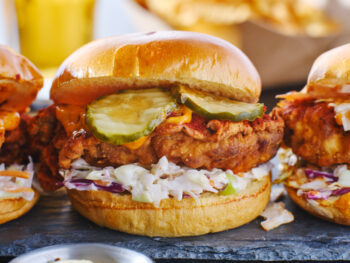 Photo of the hot chicken sandwich at Porch, one of the best restaurants in Brunswick GA.