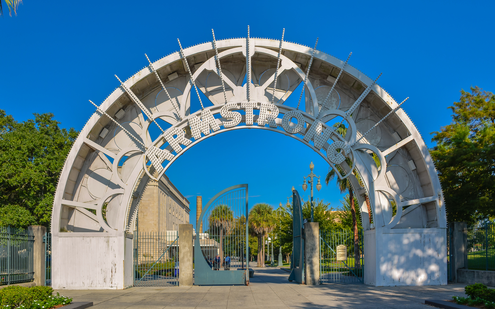 The archway entry to the Louis Armstrong Park during a weekend in New Orleans