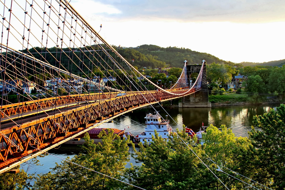 the oldest suspension bridge is at one of the small towns in West Virginia