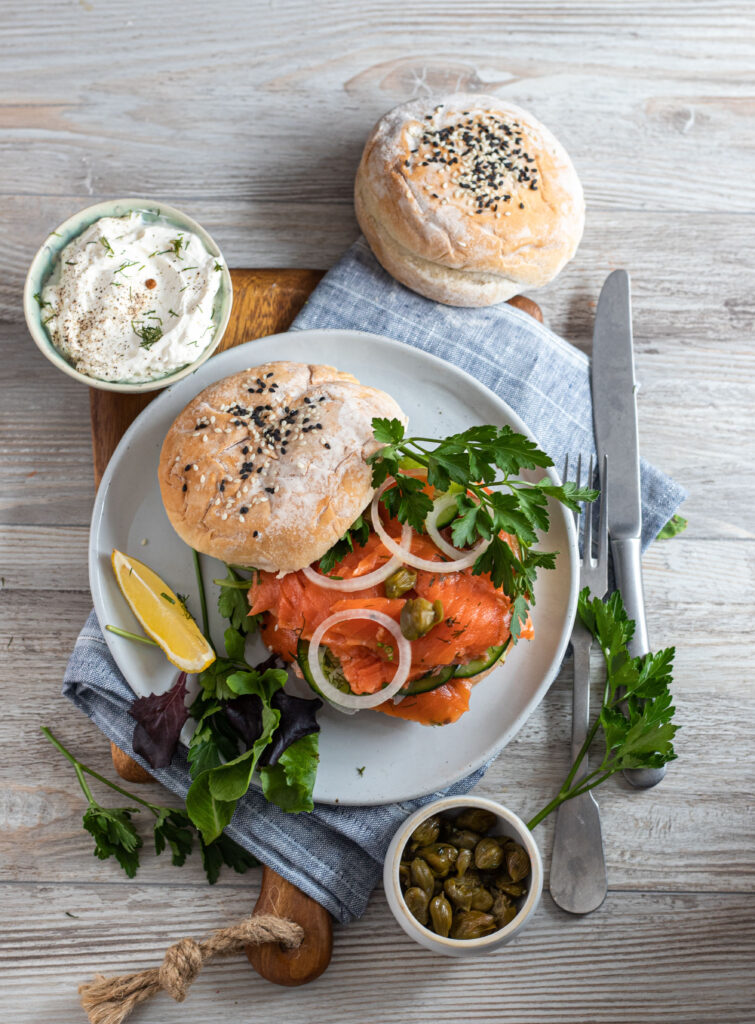 Salmon bagel is great brunch food in Austin TX