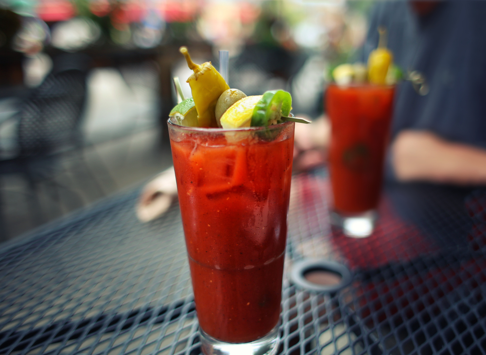 Bloody Mary with garnish, a very popular brunch item at Lucille's in Houston