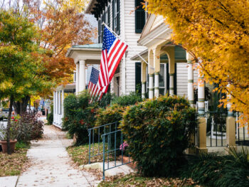 a beautiful White House on a old street in Easton Maryland during the fall