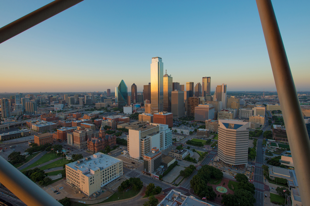 The reunion tower in Dallas gives off great views of the city and city scapes at night and during sunset.
