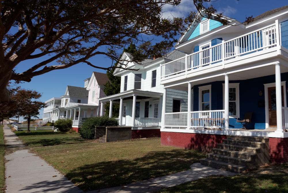 Colonial style houses in Cape Charles, Virginia. One of the Chesapeake Bay Towns to visit.