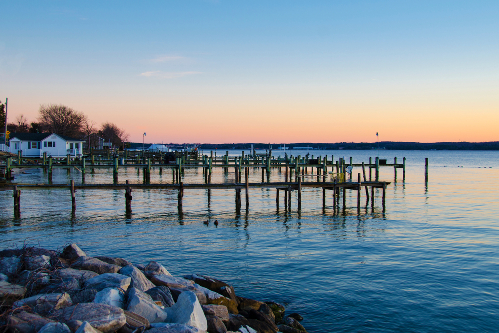 View of the bay at Solomons Island on of the Chesapeake Bay Towns. 