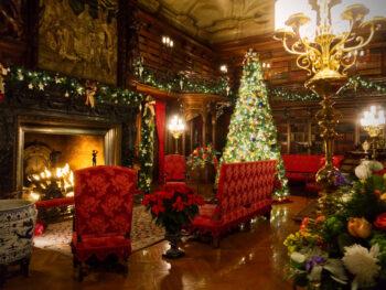 inside of the Biltmore in Asheville during christmas
